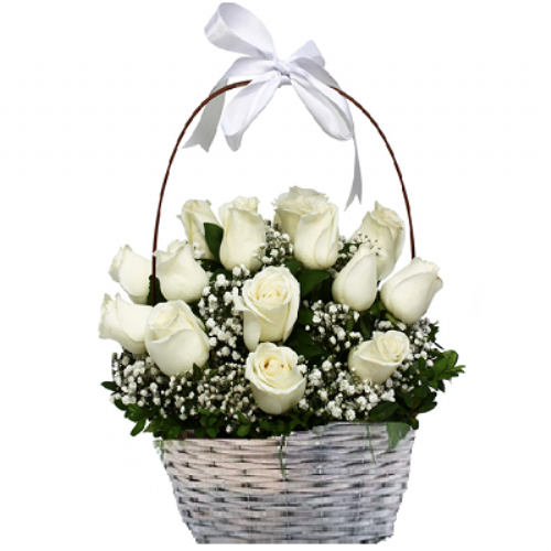 Basket with white roses
