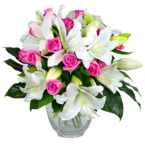 White lilies and pink roses