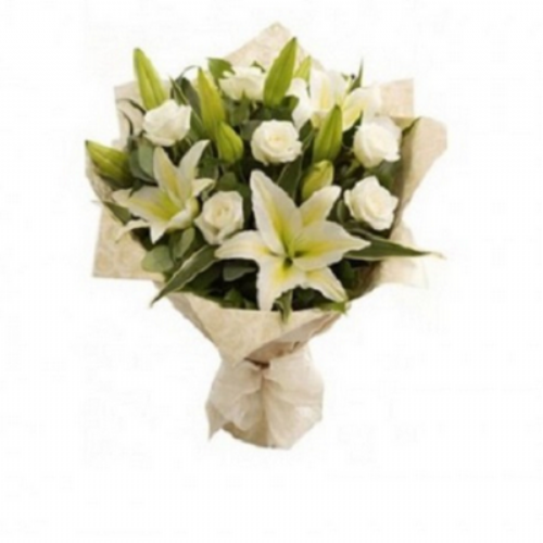 Lilies and white roses