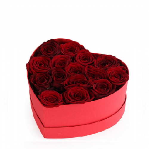 Red roses in a heart box